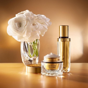 White blooms and golden skincare