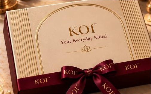 The KOI gift hamper box, tied with a KOI ribbon